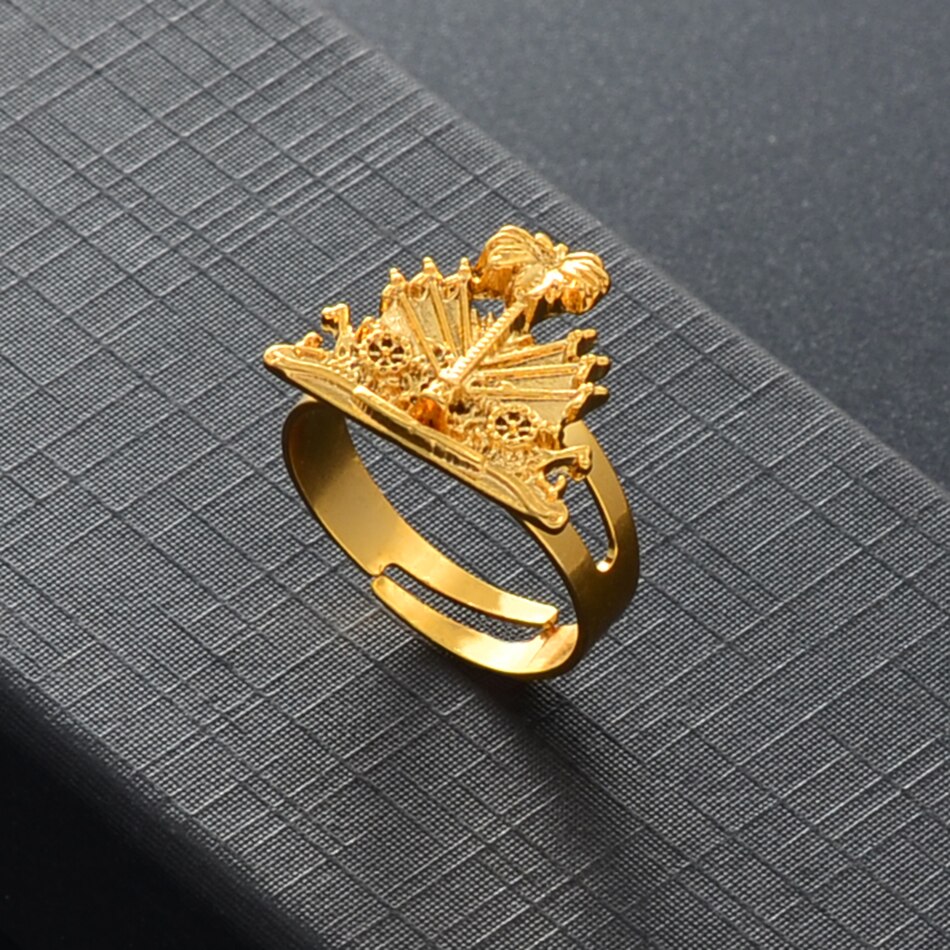 Anniyo Haïti Ringen Voor Vrouwen Meisjes Mannen Gouden Kleur Haïtiaanse Ring Resizable Ayiti Etnische Ornamenten #242806