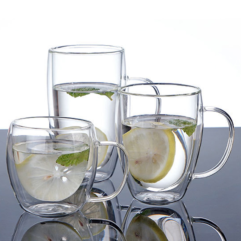 250/350/450ml gjennomsiktig glass varmebestandig dobbel vegg glass vannkopp øl kaffekopp sett håndlaget ølkrus te krus