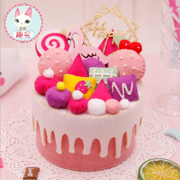 Filzen kit filz diy handwerk Handgemachte bunte kuchen Lagerung Fall Für Kinder Geburtstag Speziellen Fühlte DIY Paket: Licht Gelb