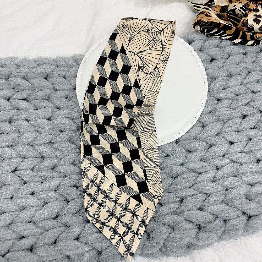 Factory Double Printing Long Silk Women Neckerchief Skinny Bag Scarf Female Neck Twill Silk Scarf Head Scarves Wraps For Ladies:  beige