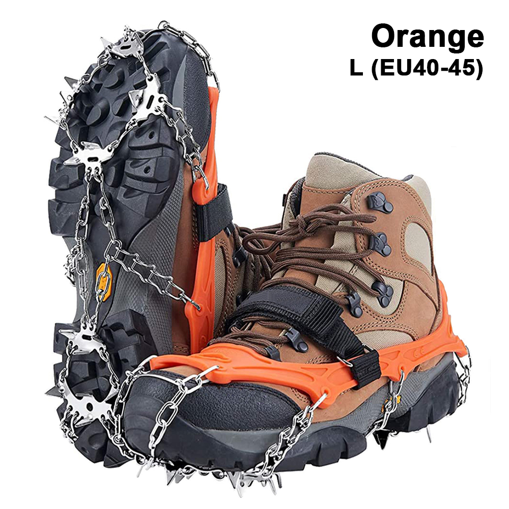 Steigeisen-Schuhe, 19-Spikes, Eis- und Schneegreifer-Schuhe, Camping, rutschfest, Klettern, Schutz zum Joggen, Gehen, Wandern auf Schnee, Eis: Gold