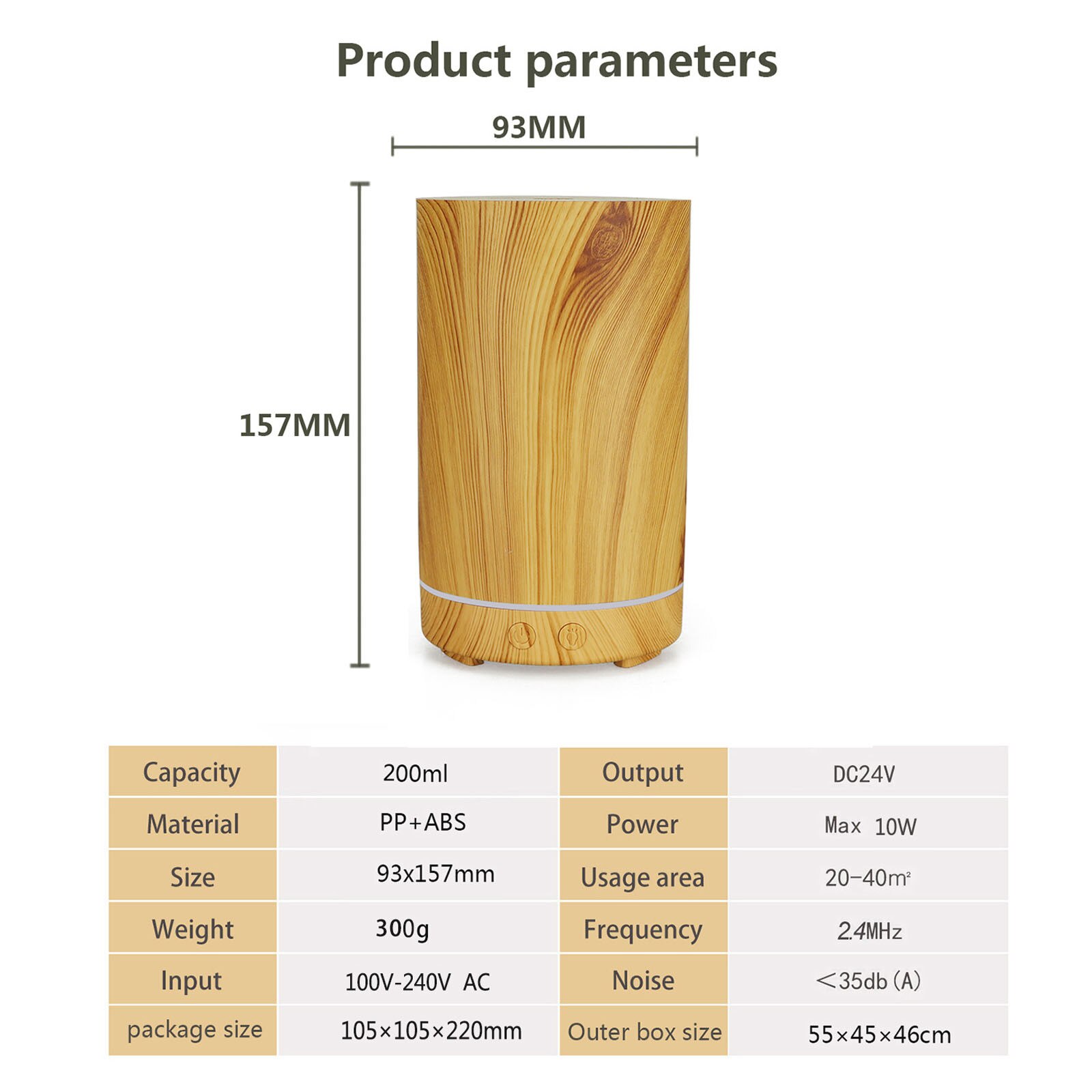 200ML Mini Wood Bamboo Grain Desktop Colorful Aroma Diffuser Humidifier Home Office Desktop With LED Night light Air Purifier