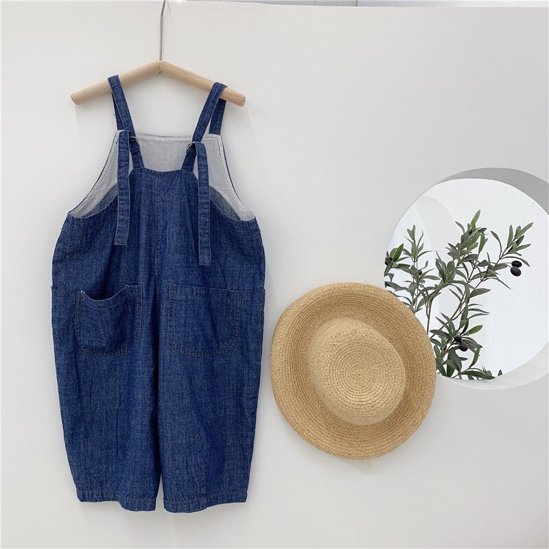 Korean style boys girls oversized thin denim overalls children casual loose suspender trousers