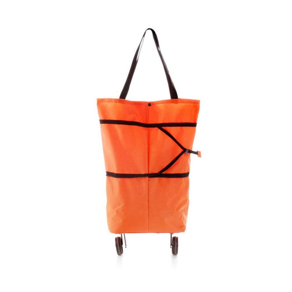 Folding Shopping Cart Portable Luggage Cart Durable Collapsible Vegetables Organizer Trolley Handbag: orange