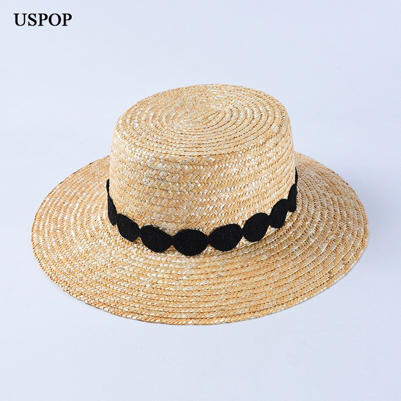 USPOP – chapeau de soleil en paille de blé naturel pour femmes, chapeau de plage à large bord, pare-soleil d'été
