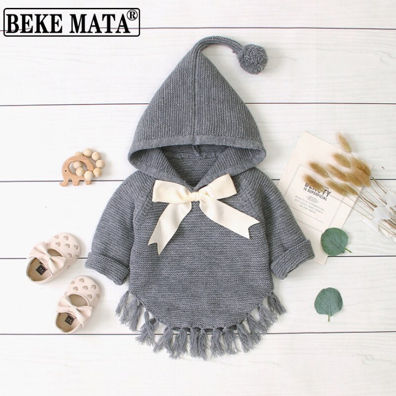Bébé fille pull hiver tricoté à capuche enfant en bas âge fille vêtements à manches longues Bow infantile vêtements gland coton bébé Cardigan
