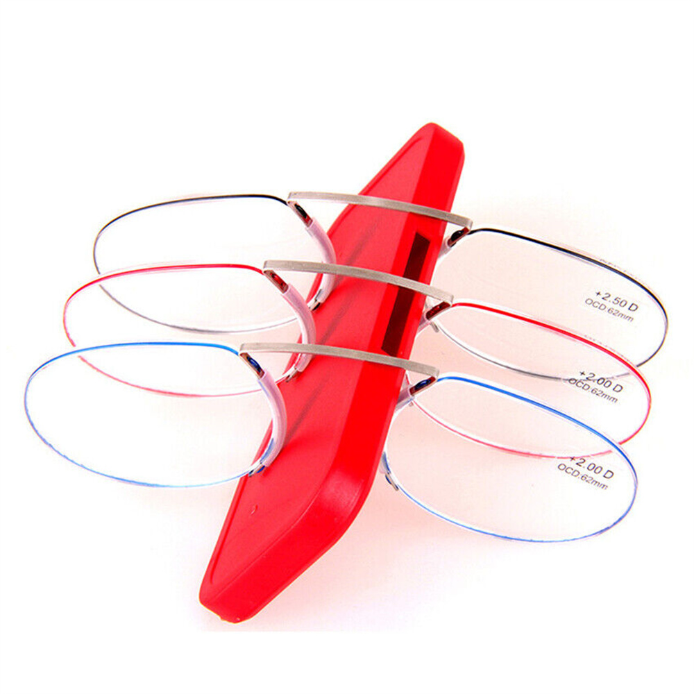 Gafas de lectura sin montura para hombre y mujer, lentes portátiles con Clip para la nariz, sin pierna, para presbicia, aumento + 1,0-+ 3,5