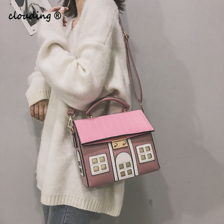 Casa em forma de saco do mensageiro cor contraste grande capacidade de couro do plutônio criativo dos desenhos animados luxo um ombro bolsa para mulher