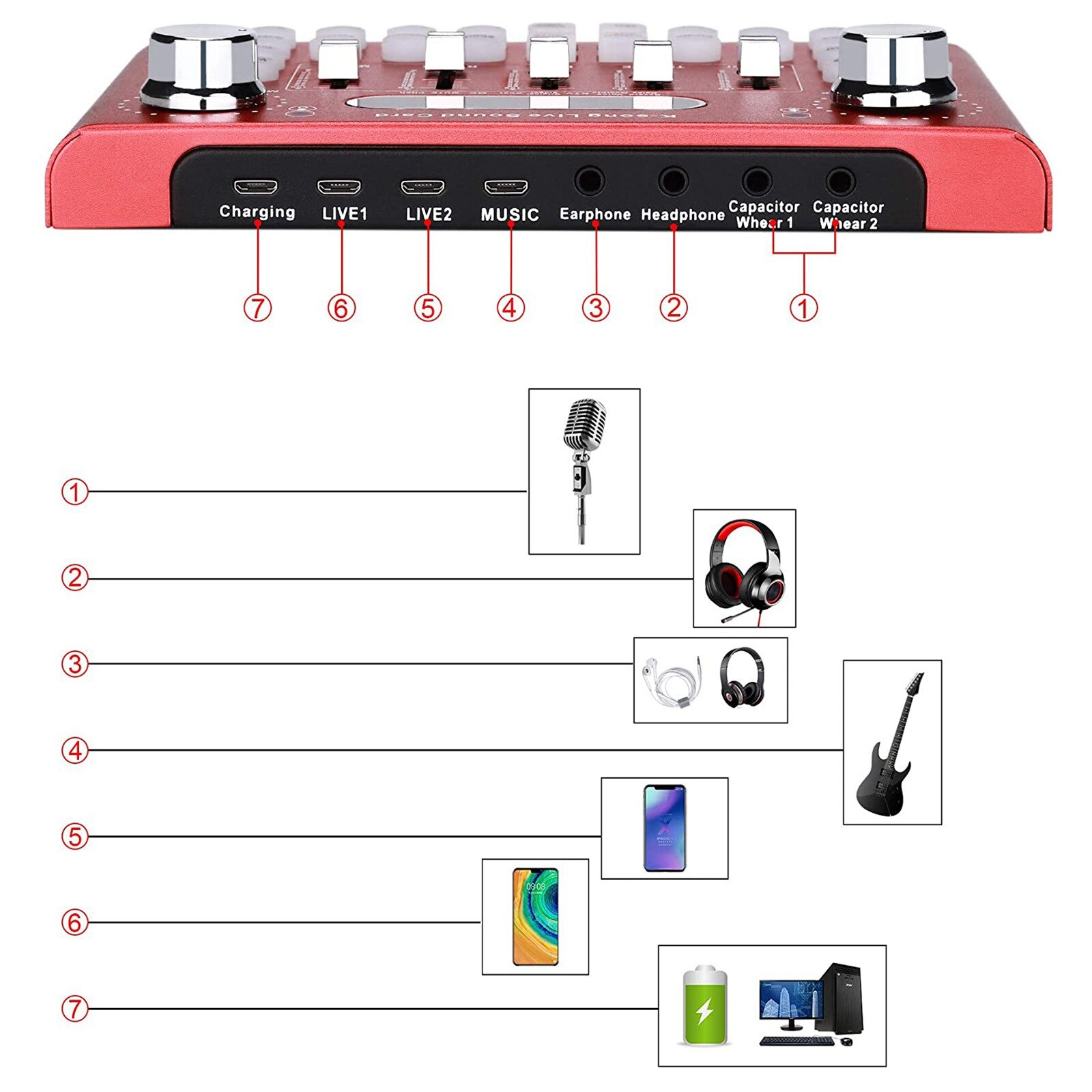Bluetooth Audio Mixer with Effector and Voice Changer Used for Live Broadcasting Music Recording Podcasting