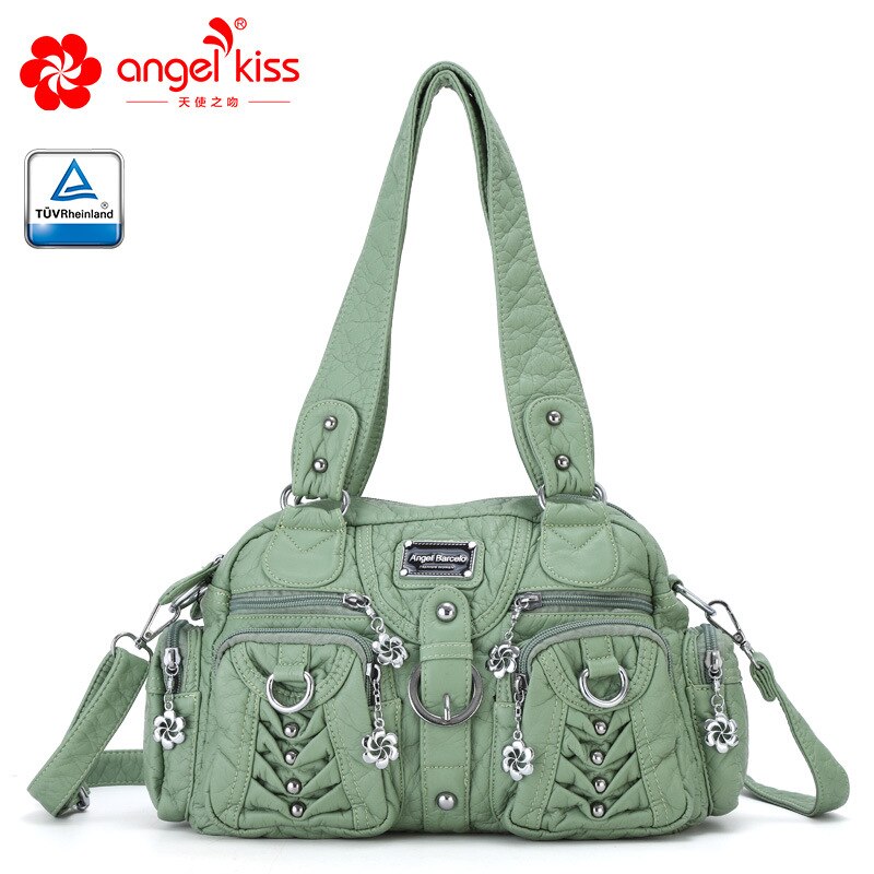Luksus skuldertasker til kvinder blødt pu læder crossbody tasker multi lomme rejsetasker: Lysegrøn