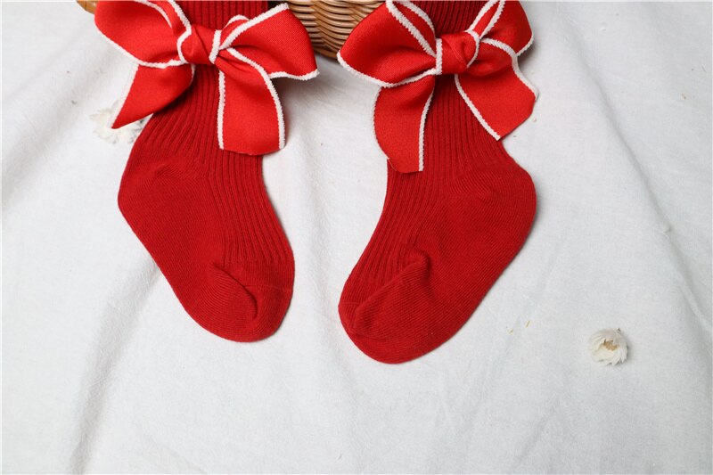 Infant Baby Christmas Ribbed Pantyhose, Girls Stretch Mid-Rise Tights with Bows Warm Stockings for Winter , 6Months-6Years
