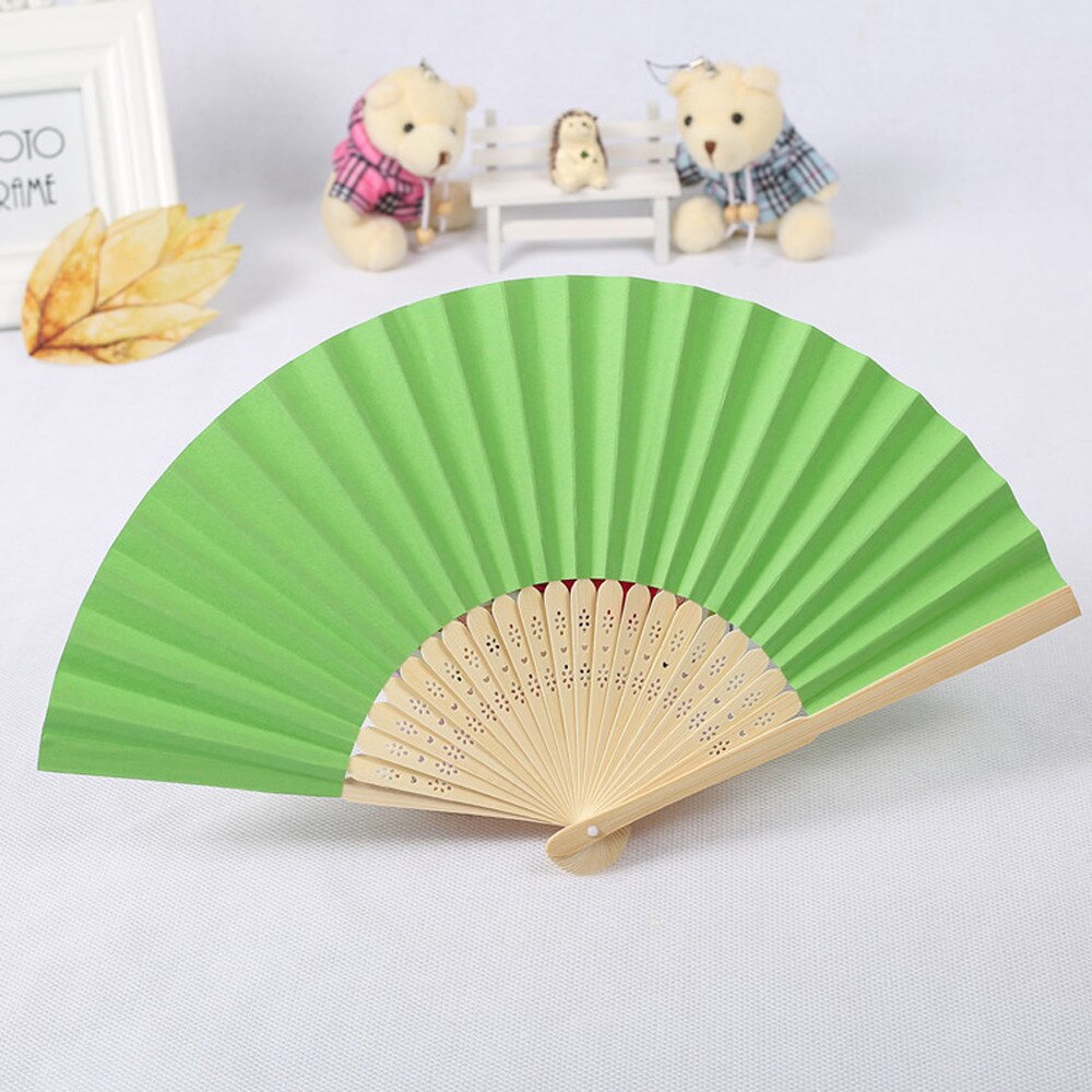 Folding Paper Fan Pattern Folding Dance Wedding Party Lace Silk Folding Hand Held Solid Color Fan #50g