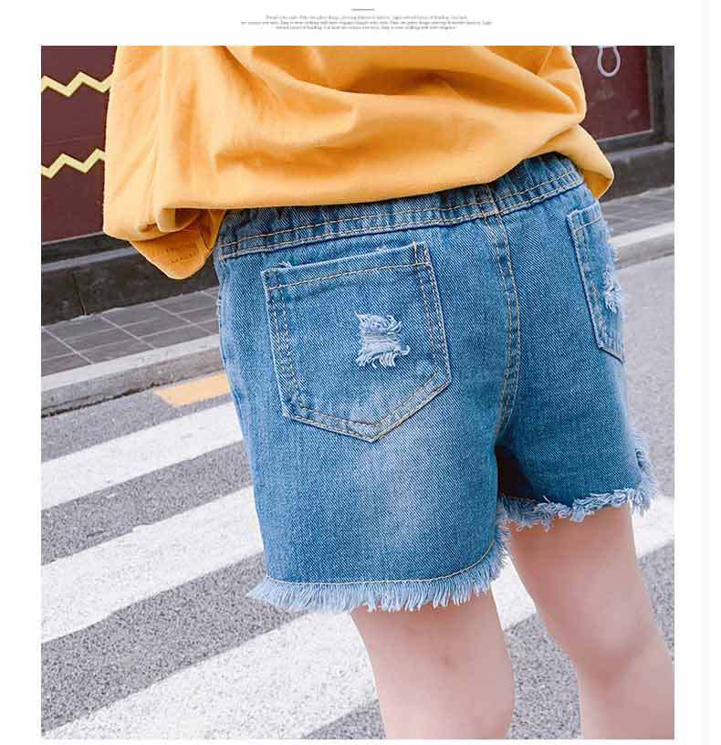 Summer 3-12 year old girl denim shorts sports hole Korean casual denim shorts for children girls