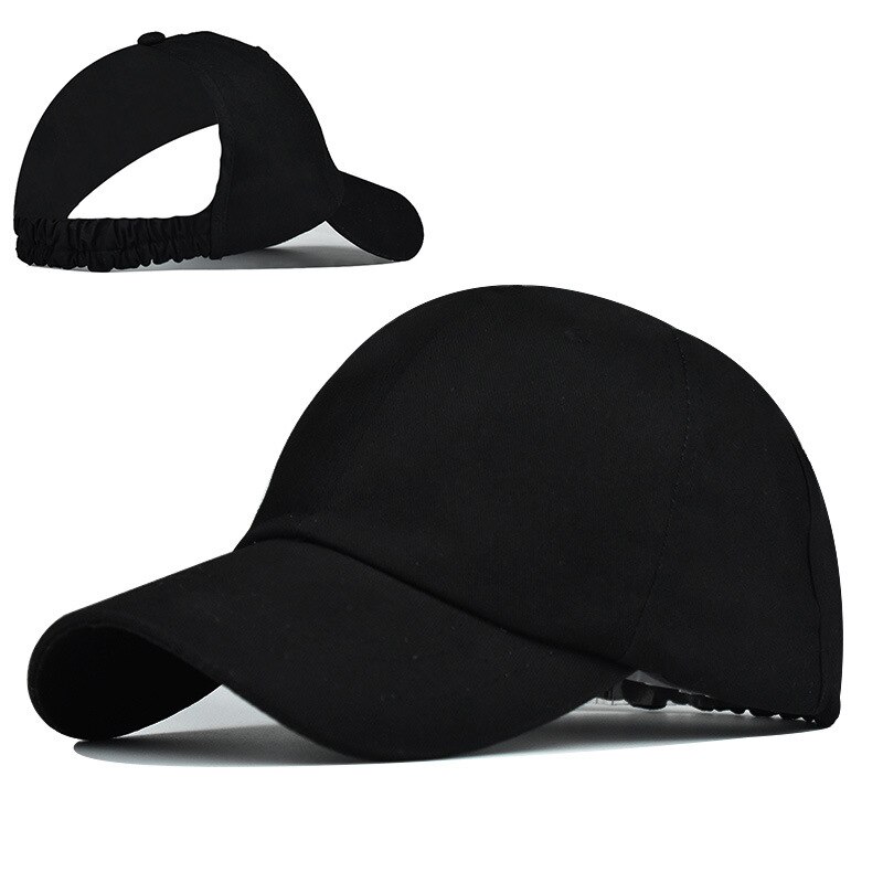Hestehale lue halvtopp baseball cap kul solskjerm solkrem hestehale lue ensfarget sommer utendørs sport kasket: Svart 2