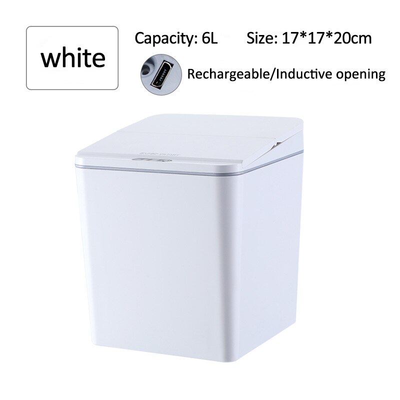 Mini poubelle à capteur de mouvement infrarouge intelligent, automatique, sans contact, poubelle pour Table, maison et cuisine: 6L White USB