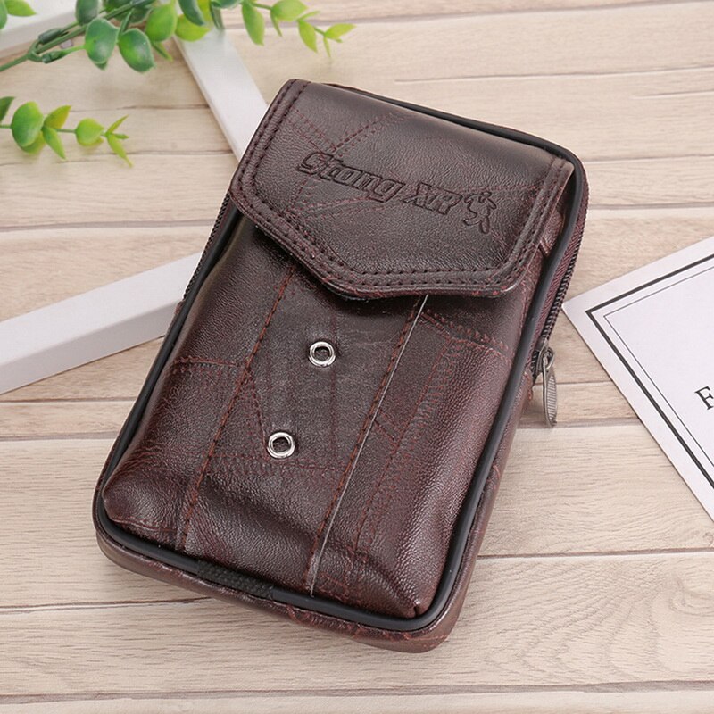 Bolsa de cintura de couro Owak masculino em couro de vaca com textura clássica Criativa Design delicado chique empresarial sólido com cinto para celular BumPouch