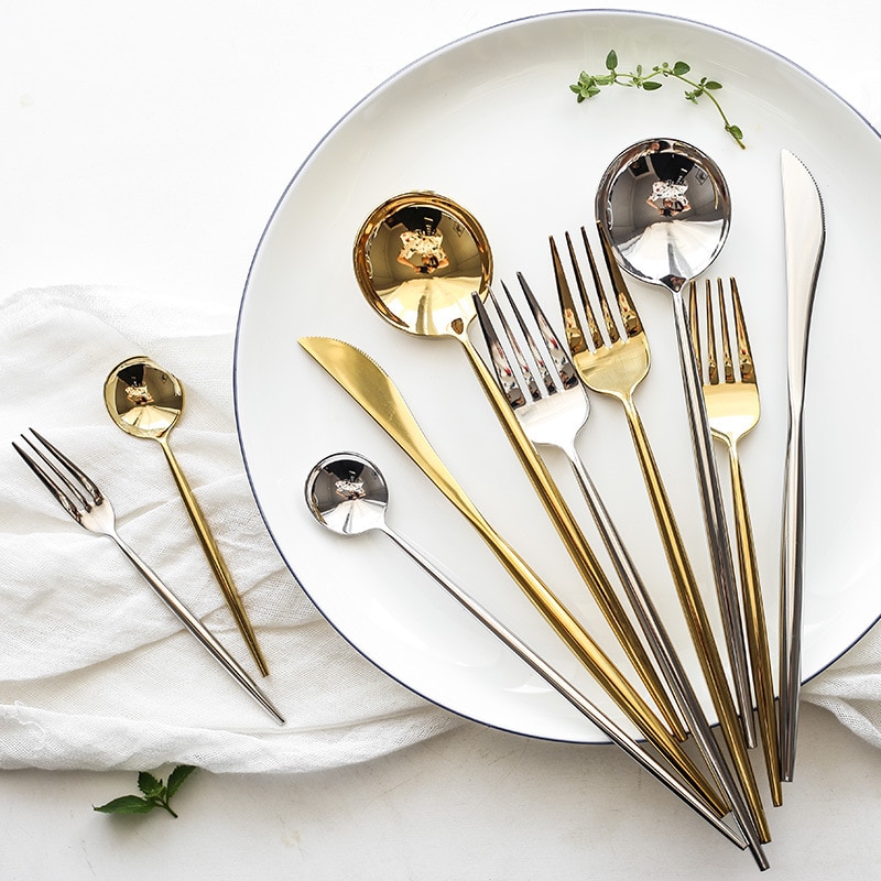 Bestek Glod Zilver Rvs Bestekset Bestek Vork Lepel Mes Set Dessert Vork Lepel Diner Opscheplepel Servies