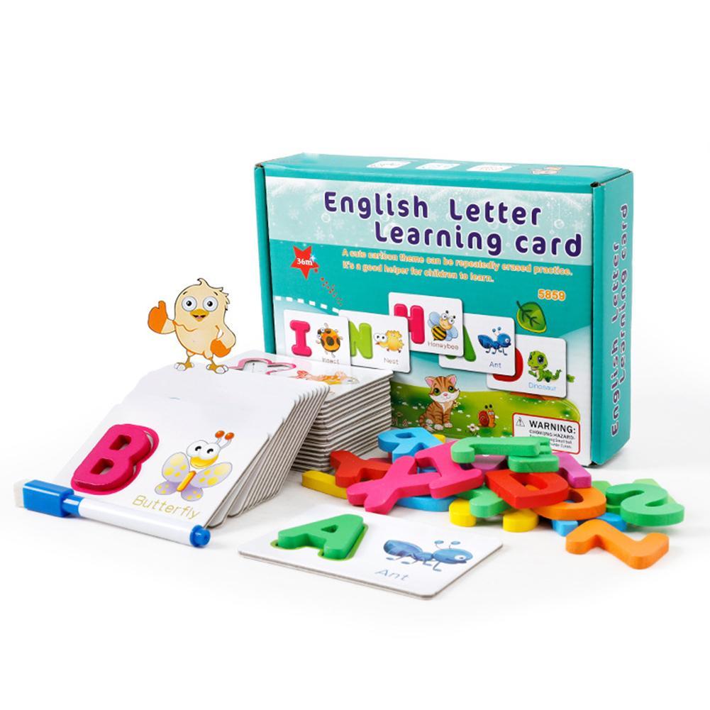 Wooden English Alphabet Puzzle Flashcard with Pen Education Kids Toy Toddler Early Cognition Puzzle Toys Kid