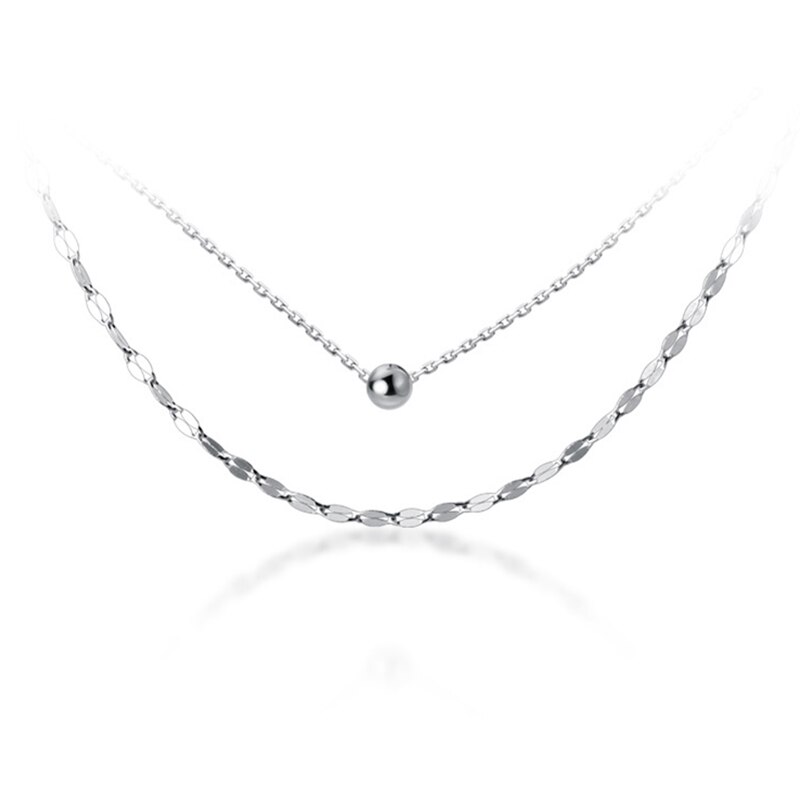 Inzatt Real 925 Sterling Zilveren Dubbele Ketting Bead Choker Ketting Voor Mode Vrouwen Minimalistische Fijne Sieraden Bohemian Accessoires: silver