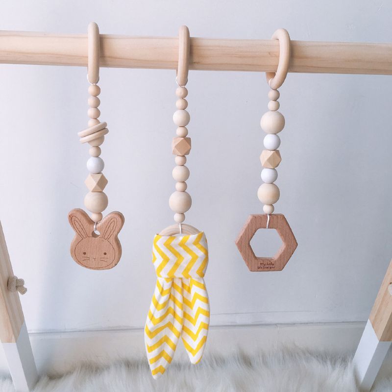 3 Teile/satz nordisch Karikatur Baby Holz Kaninchen Ohr Spielzeug Anhänger Fitnessstudio Fitness Gestell Ornament Kleinkind Kleinkind Zimmer Dekorationen