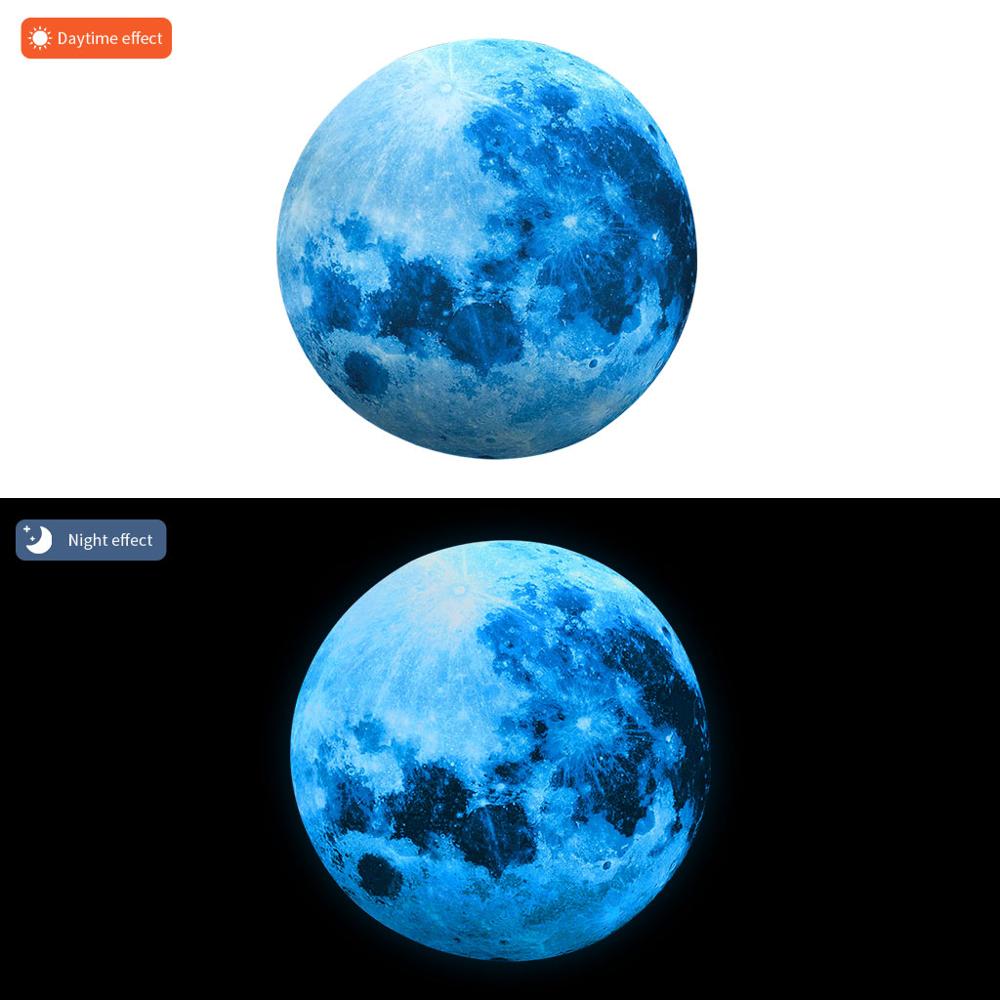 Pegatina de pared de Luna luminosa azul de 30cm, decoración para sala de estar y dormitorio, Mural para fondo de habitación de niños, calcomanías que brillan en la oscuridad para el hogar