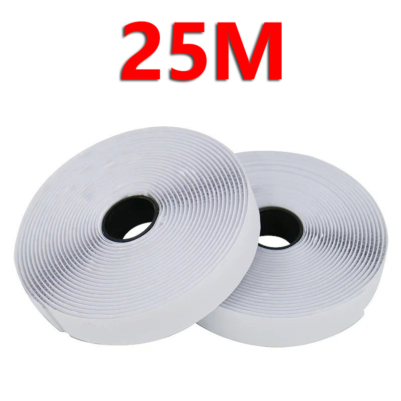 25 Meter weiße selbstklebende Klettverschlussbänder, magische Aufkleber, Kratzer, doppelseitige Klebestreifen, DIY-Zubehör, 2–5 cm: 25mm / Nickel-Freies Weiß