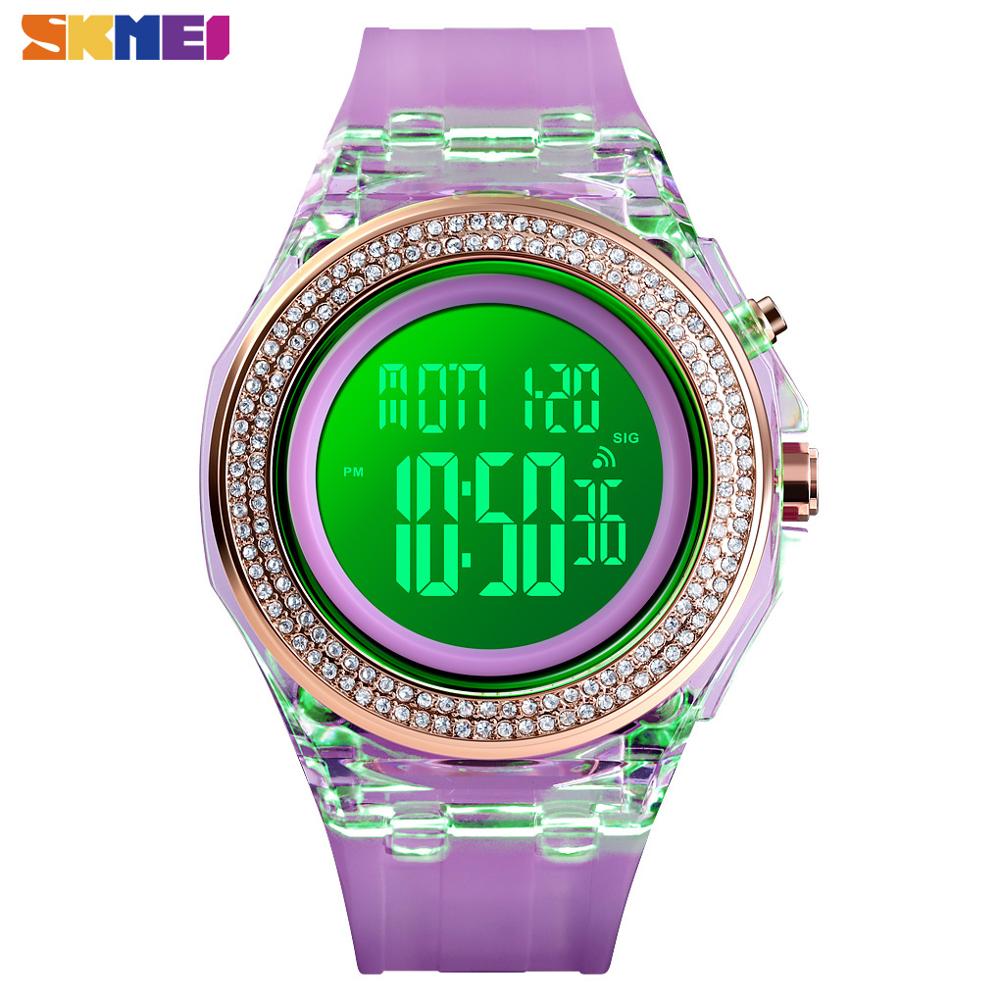 Skmei dreng pige teenager ure led digitalt armbåndsur mænd kvinder diamant gennemsigtig urkasse ur 2 tid reloj 1598
