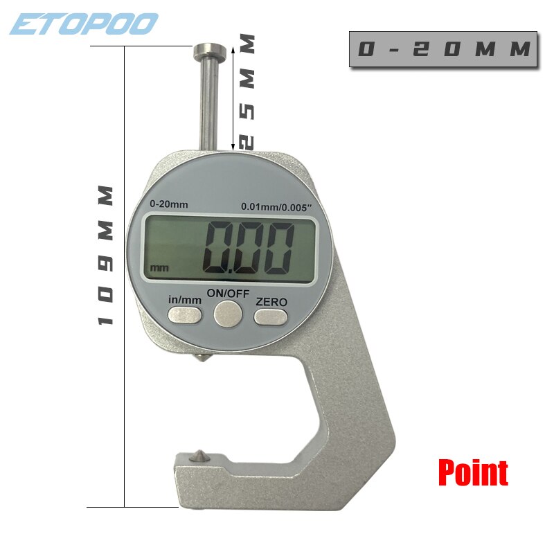 Digital Thickness Gauge Measuring Tools Electronic Thickness Meter Measure Thickness Of Paper Cloth Thin Metal Micrometer 0.01mm: digital 20mm B