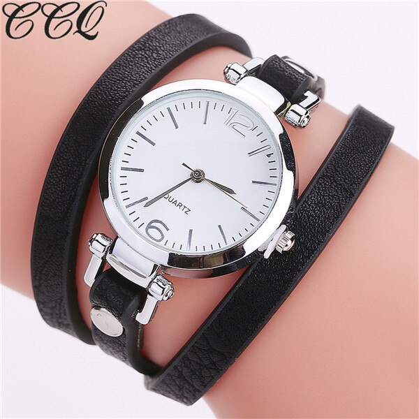 CCQ Brand Luxury Leather Bracelet Watch Ladies Quartz Watch Casual Women Wristwatches Relogio Feminino: black