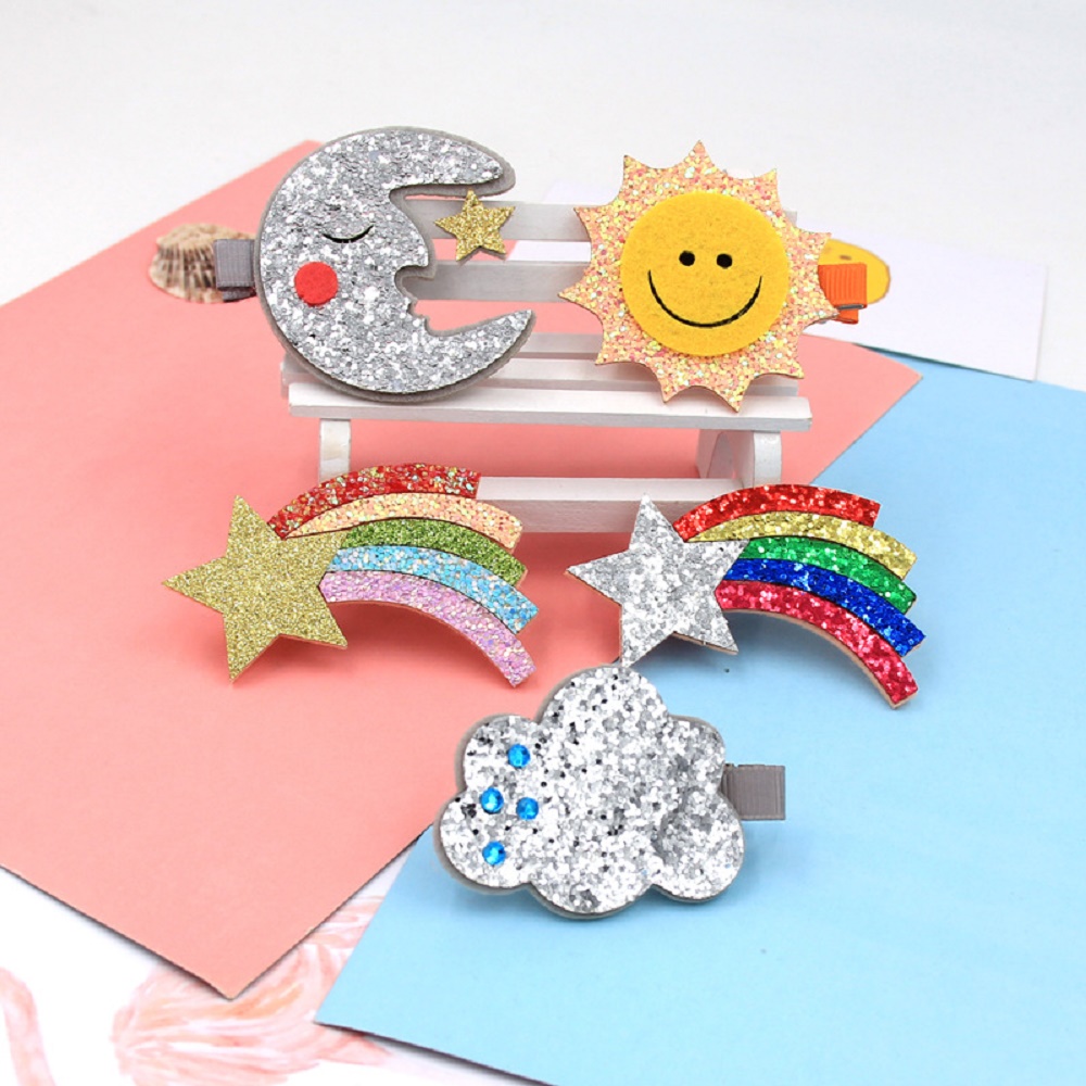 Pince à cheveux à paillettes arc-en-ciel | Accessoires de cheveux brillants, Barrette pour filles bébé, accessoires pour cheveux de style coréen, épingles à cheveux lune nuage soleil étoile BB