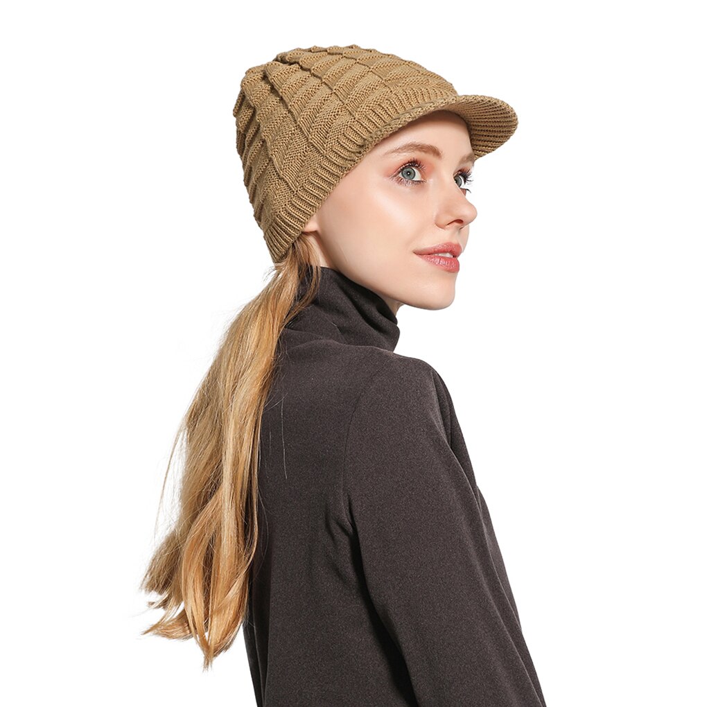 Bonnet avec visière pour femme, casquette ample et chaude, couleur unie, style décontracté, pour l&#39;hiver