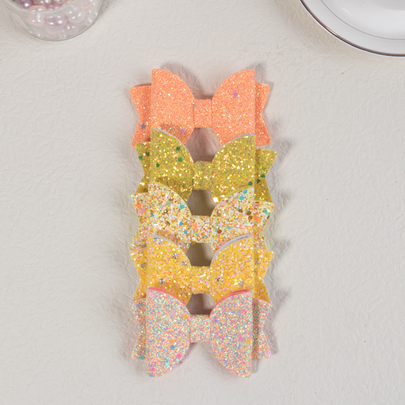 Lazos para el pelo de 5 piezas para niña, pinzas brillantes de 3 pulgadas, conjunto de accesorios para el cabello multicolor: YELLOW