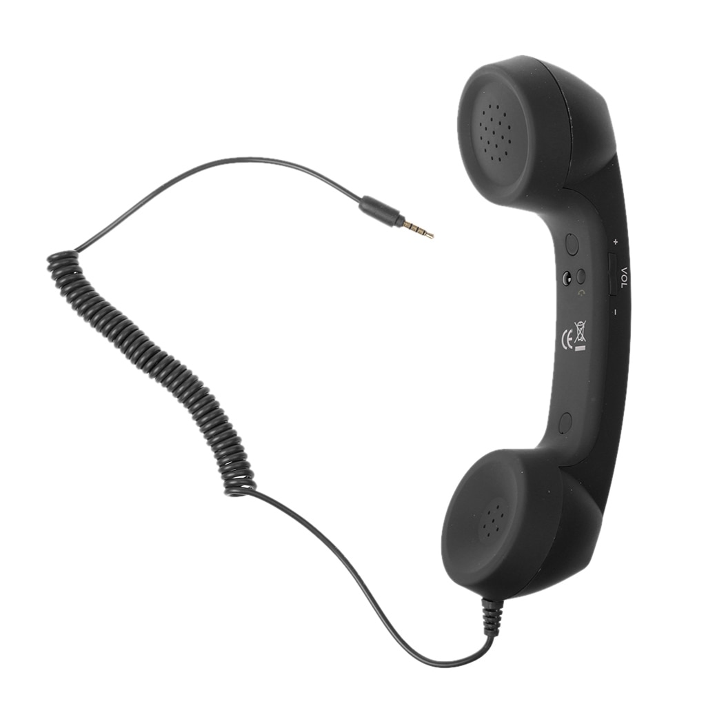 3.5mm retro telefoonhoorns, klassieke mobiele telefoonhoorn, microfoon, oortelefoon, zwart licht, luxe rubberen soft-touch