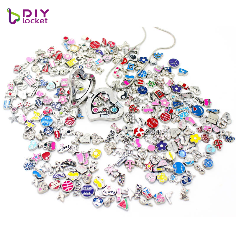 Diylocket 100 STKS Mix Stijl Drijvende charms Zinklegering Fit voor Glas Drijvende medaillon LSFC115 * 100