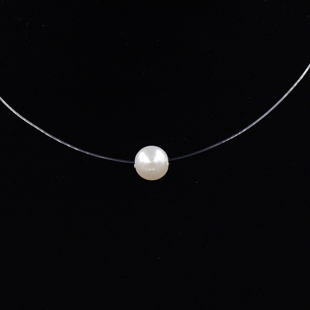 Transparent Fishing Line Imitation pearls Pendant Necklace Silver Color Invisible Chain Women Choker Necklace Collier Femme