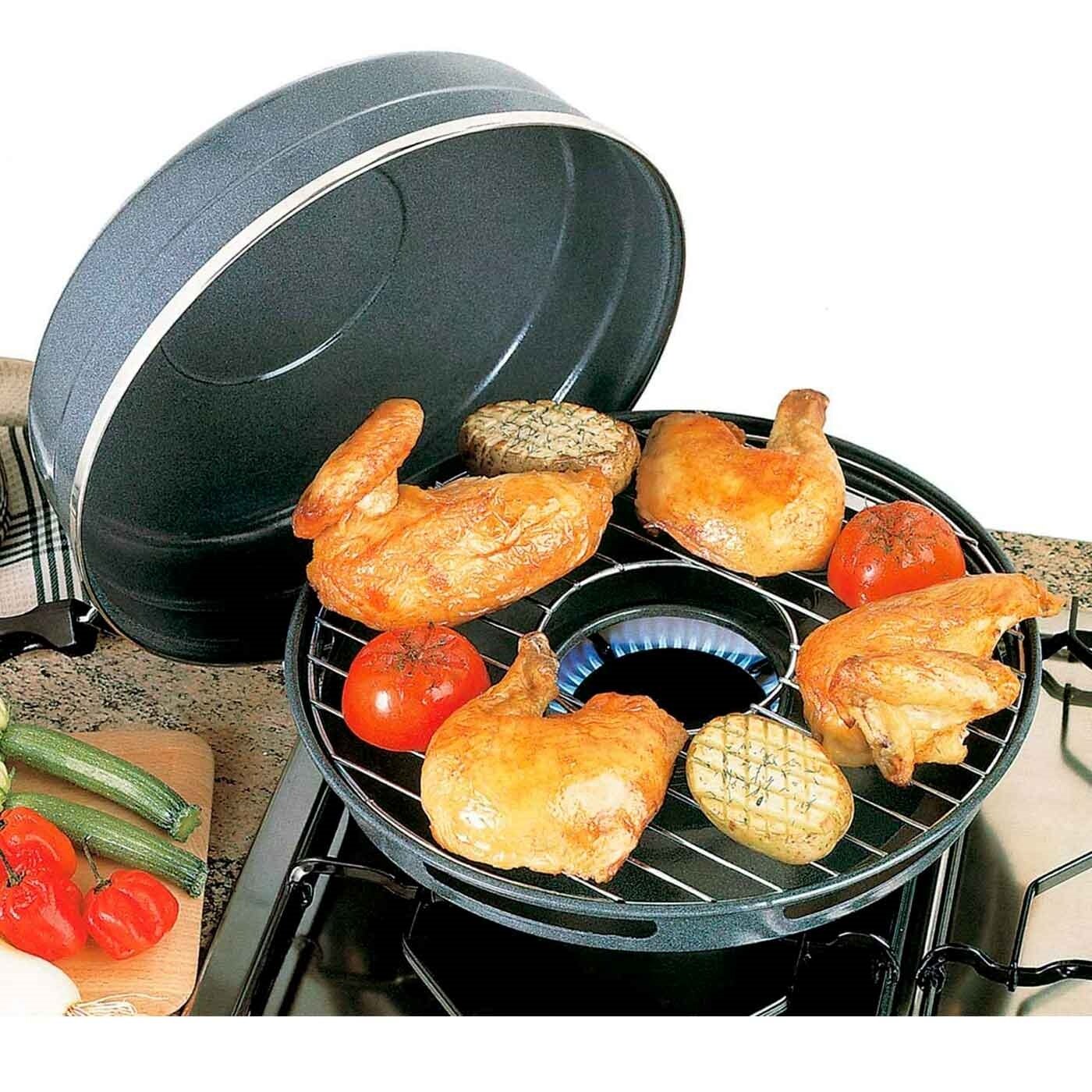 Algon - Churrasquera grill con tapa para cocinas de gas u hornillos, parrilla, barbacoa, cocinar a la brasa, exterior o interio