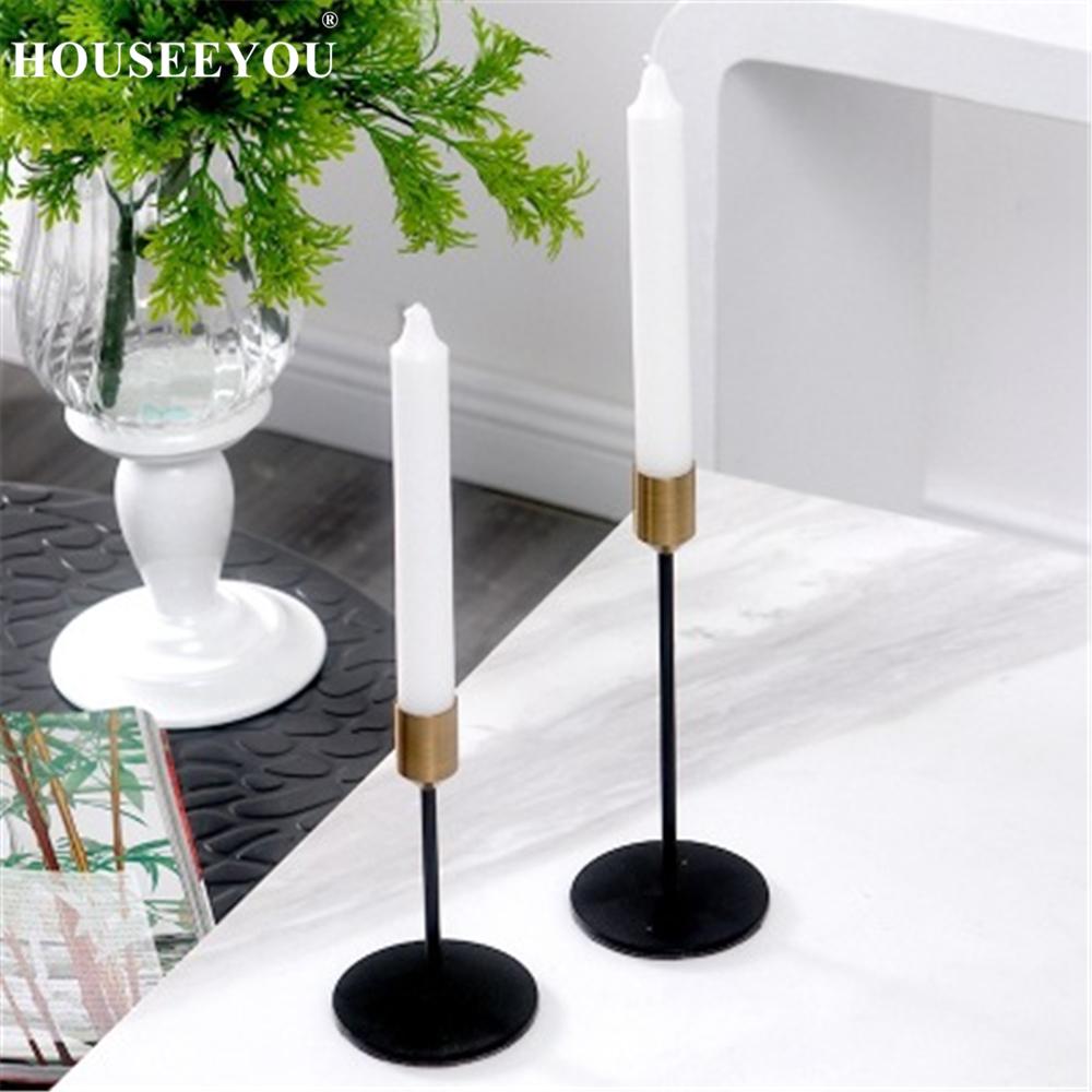 Modern Nordic Gold Black Metal Candle Holders Stand Wedding Party Decorations Bar Home Office Decorations Candlestick Crafts