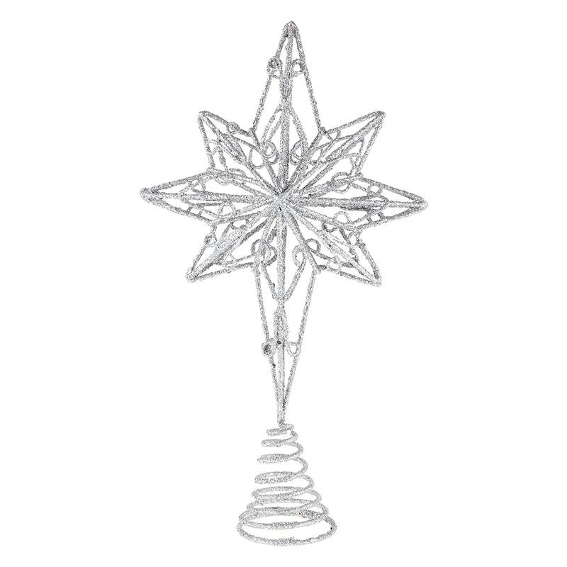 Anijs Ster Tree Topper Star Kerstvakantie Boom Topper Iron Star Festival Treetop Decor Voor Thuis Xmas Party Supplies: Silver