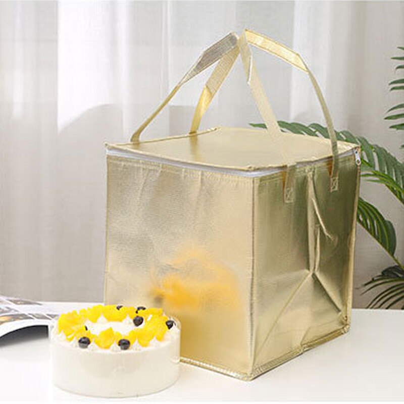 Gold Insulated Bag Thermal Cooler Picnic Foldable Ice Pack Portable Cake Carrier Food Pizza Insulation Lunch Bag