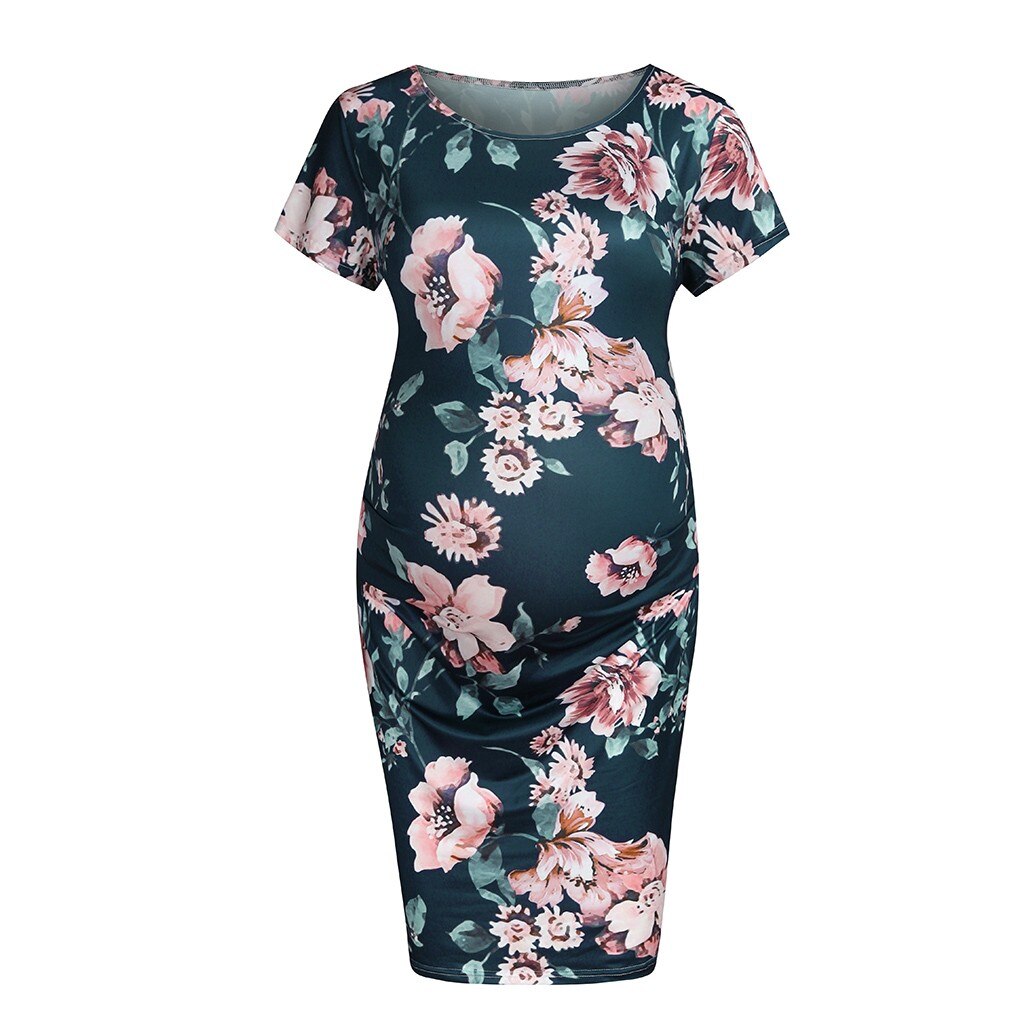Naisten kesäinen äitiysmekko raskaana oleville naisille, lyhythihainen, o-kaula-aukkoinen, rento ja mukava kukkakuvioinen mekko ilmaisella toimituksella  z4