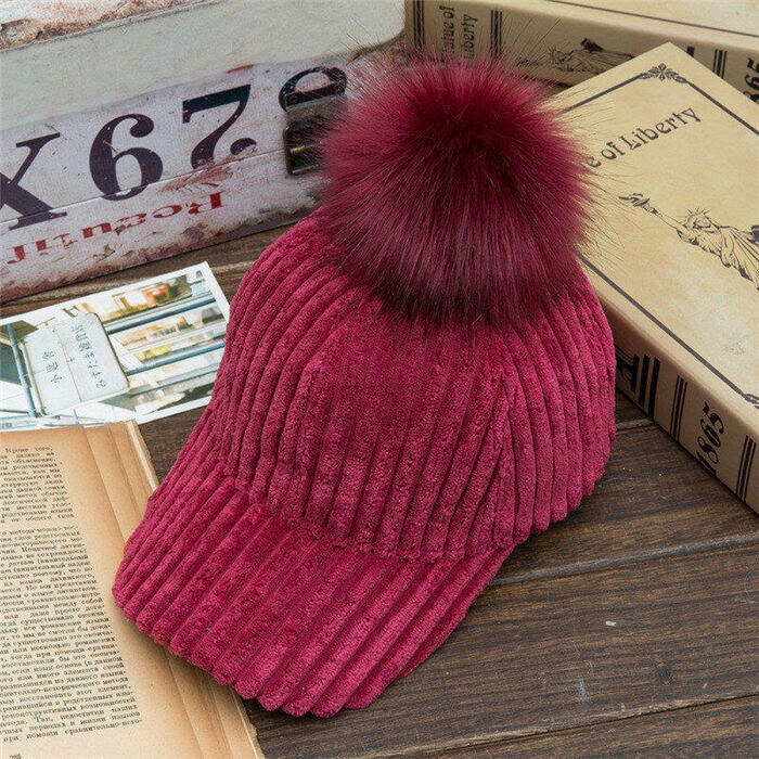 Inverno Pompon Rosa In Pelle Scamosciata Donne del Berretto Da Baseball Autunno Casual Streetwear Nero Elegante Cappello Della Protezione Del Cappello di Moda Femminile Regolabile: 9