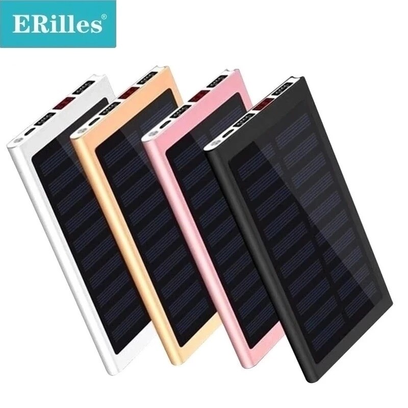 Solenergibank 50000 mah 2 usb eksternt batteri led bærbar powerbank mobiltelefon solcelleoplader til smartphone