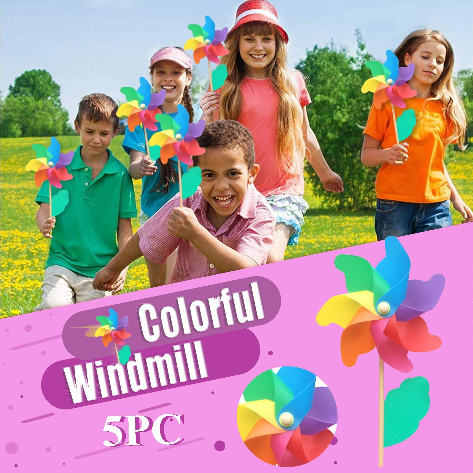 5 pcs DIY Multicolour Windmill Garden Lawn Windmill Decoration Garden Decoration Outdoor Children Playing In The Garden Wind
