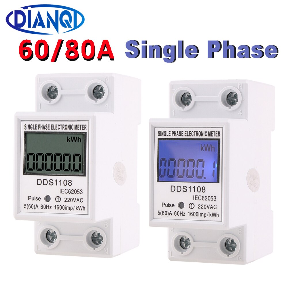 1PC Din Rail Single Phase LCD Digital Display 60A 80A Wattmeter Power Consumption Energy Electric Meter kWh AC230V 50/60Hz