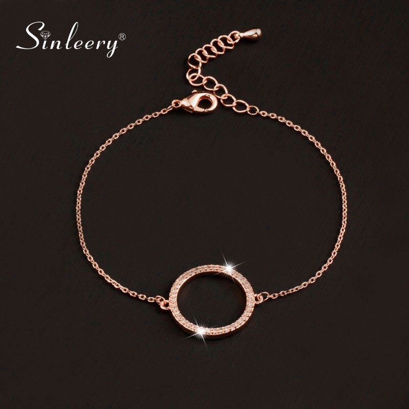 SINLEERY-pulsera de cadena de eslabones para mujer, brazalete redondo circular de cristal, pavé diminuto, Color rosa, oro y plata, SL082 SSB