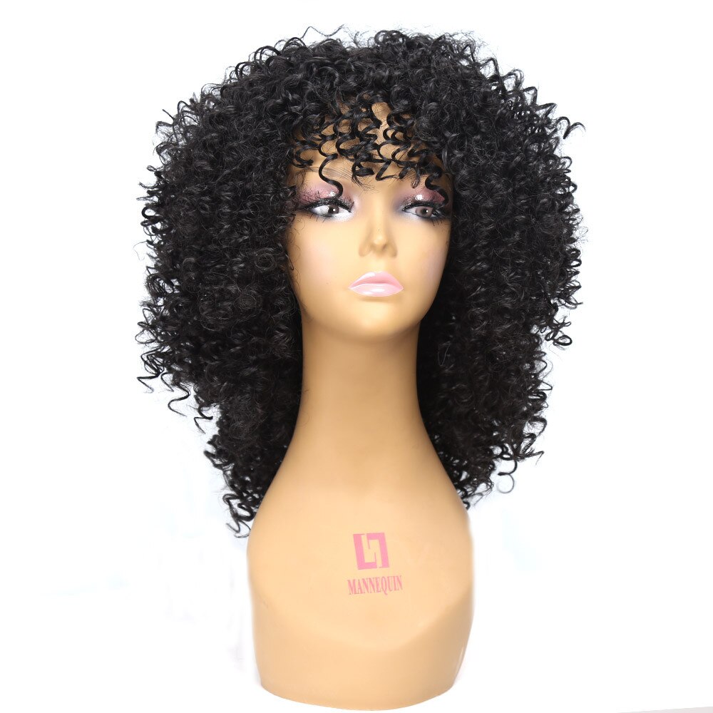 Peluca de pelo de estilo Afro rizado para mujer, peluca sintética resistente al calor de fibra negra, marrón, roja, peluca completa para Cosplay: #1B