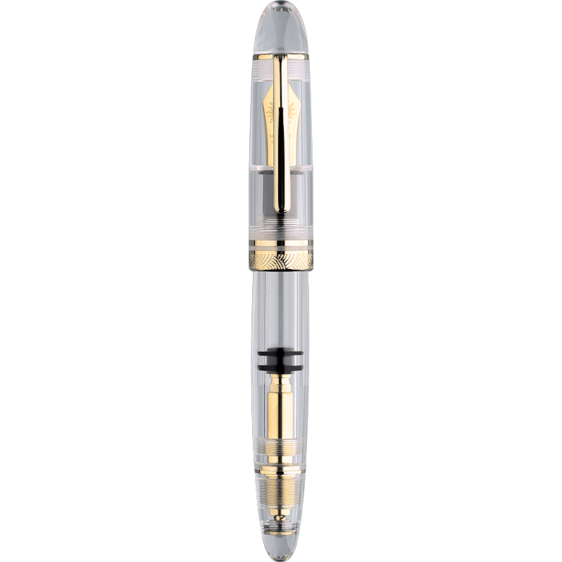 Nueva pluma estilográfica MAJOHN P140 de lujo con pistón de resina transparente NO.8 F/M, papelería de oficina de gran capacidad, bolígrafo de para escritura de tinta: Transparente / f