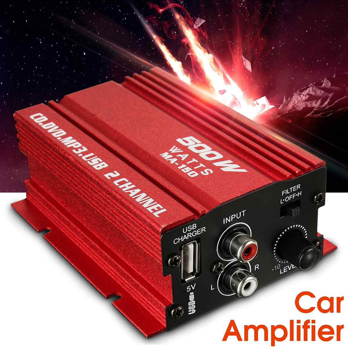 12V Mini 2CH HiFi Stereo Power Amplifier MP3 Audio Speaker with USB Car Subwoofer Car Audio Car Amplifier Amplifiers
