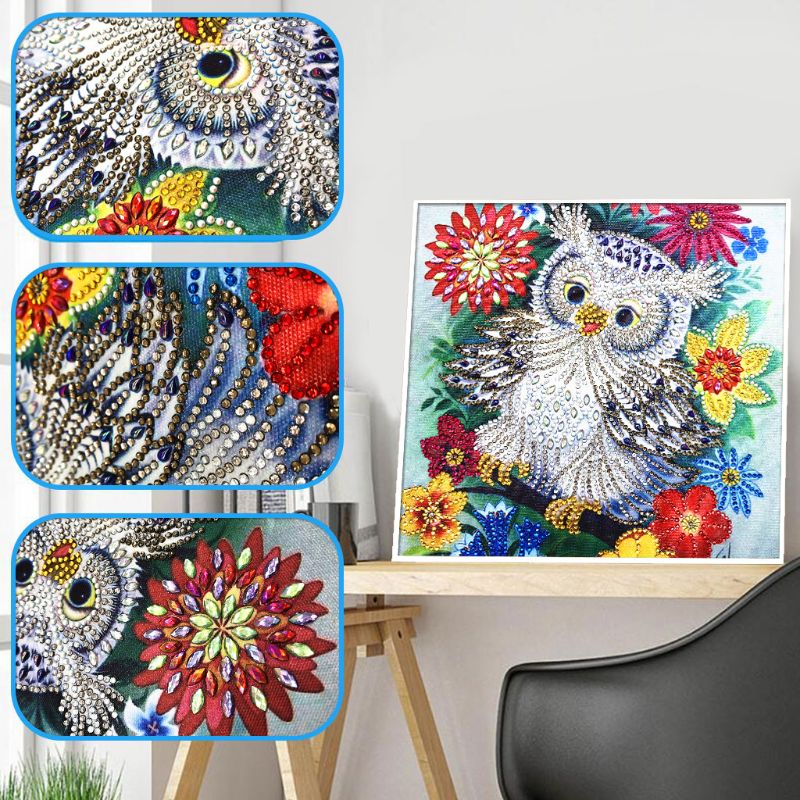 Flower Owl 5D Special Shaped Diamond Painting Embroidery Needlework Rhinestone Crystal Cross Craft Stitch Kit DIY