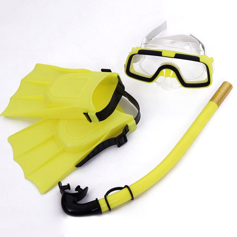 Kids Diving Mask Set - Anti-Fog Goggles & Snorkel Fins - Children Swimming Gear: Yellow